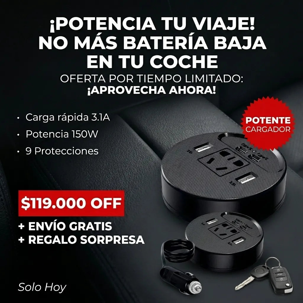 Cargador de Carro 4 en 1 — 3 USB + Tipo C de Carga Rápida
