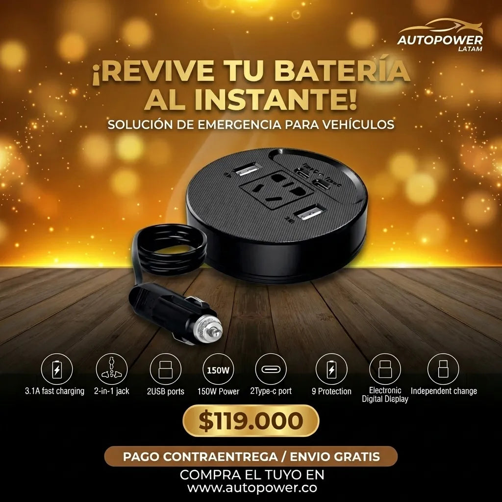 Cargador de Carro 4 en 1 — 3 USB + Tipo C de Carga Rápida