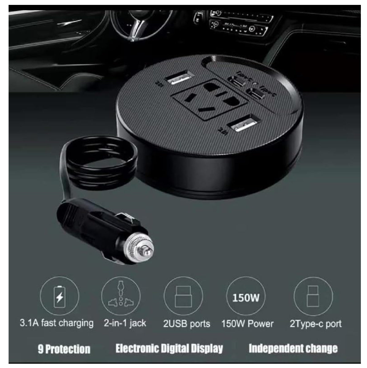Cargador de Carro 4 en 1 — 3 USB + Tipo C de Carga Rápida