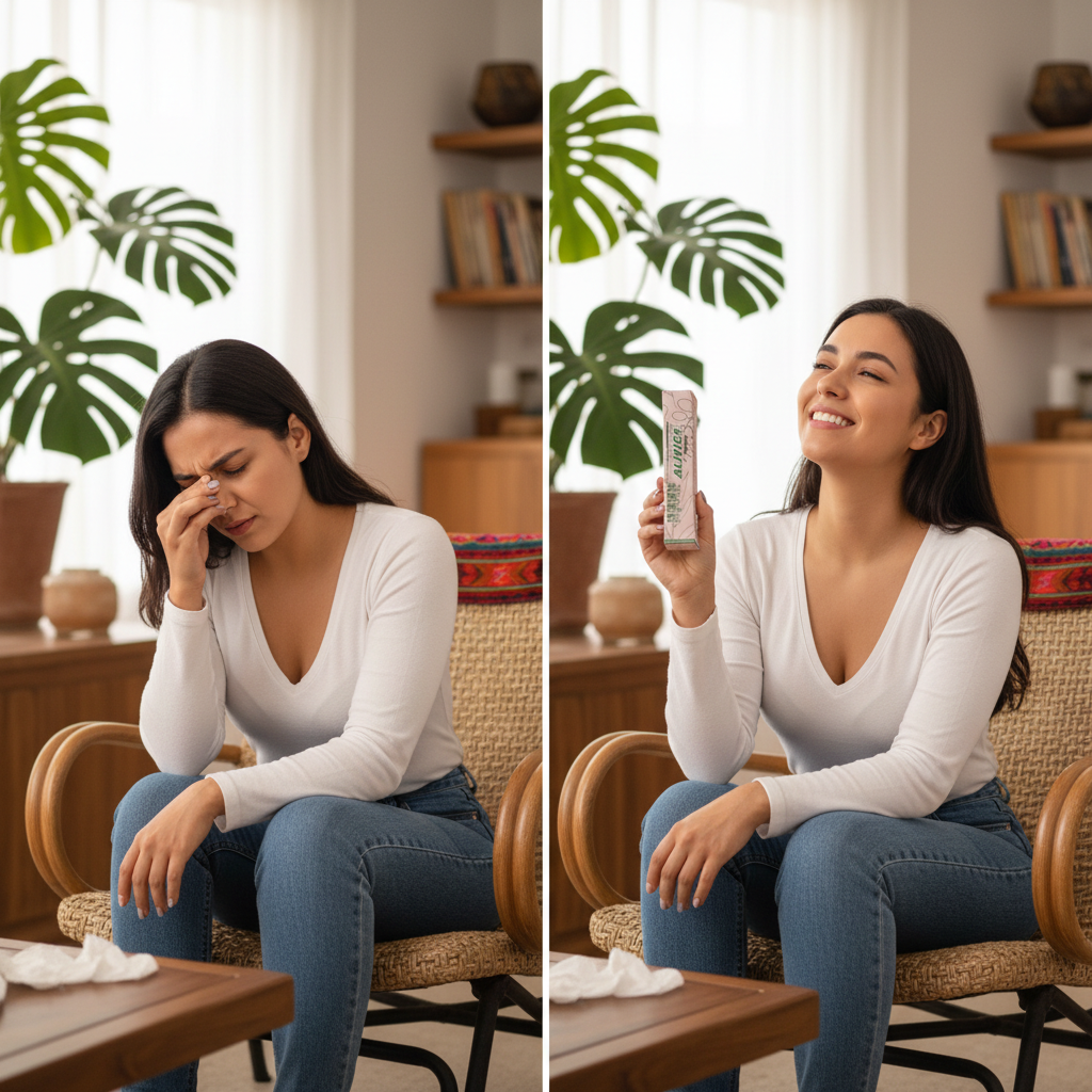 Antes y después usando ALIVIEX para migraña y congestión